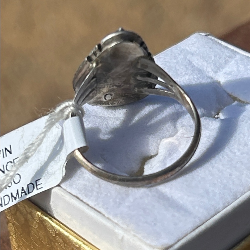 Handmade Navajo Sterling Silver White Buffalo Teardrop Ring - Picture 6 of 12